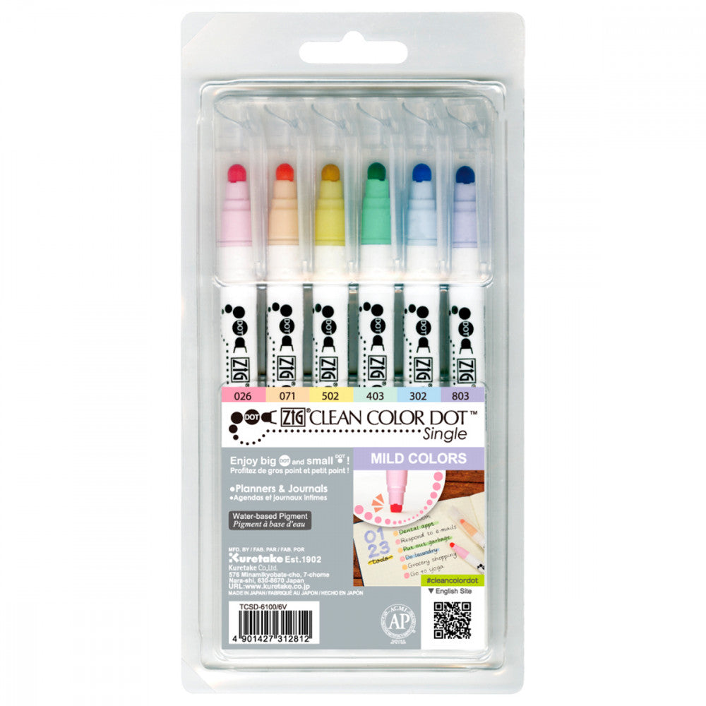 Estojo Zig Single Kuretake Mild Colors 6 Unidades